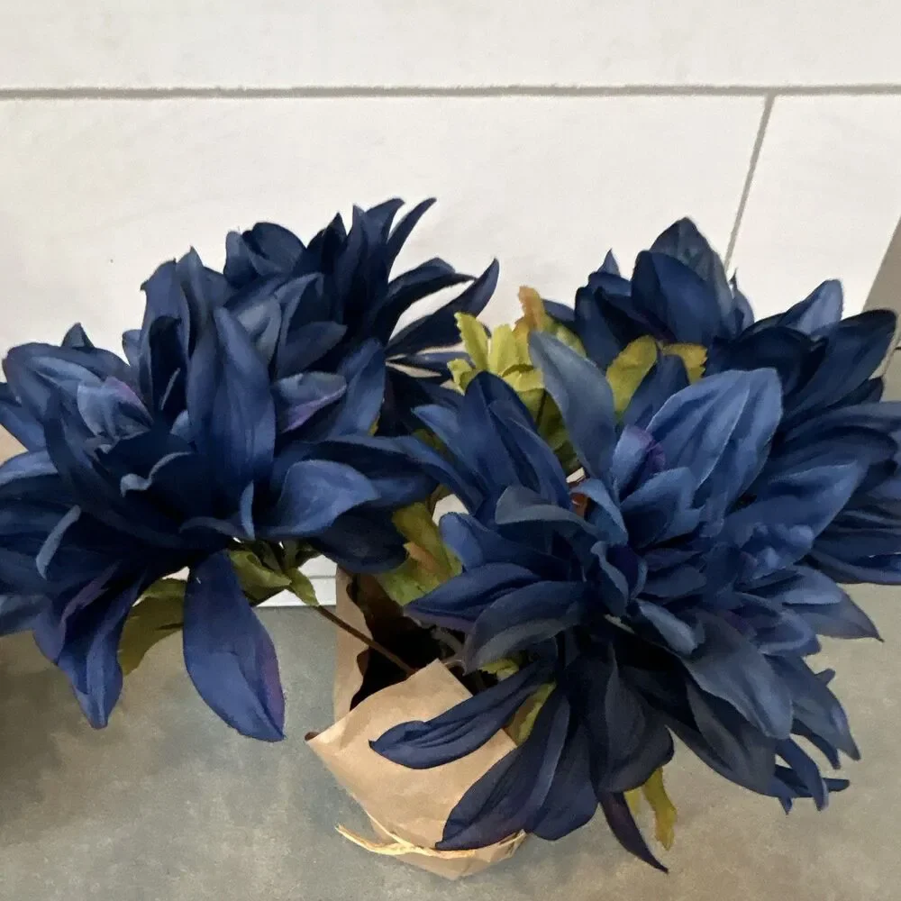 Ashland Potted Dark Blue Mum Artificial Flowers Bundle of 2